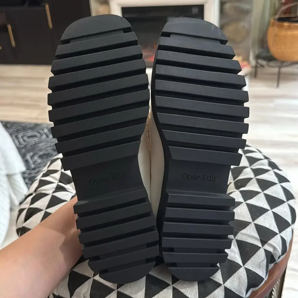 Open Edit Chunky Platform Loafers Cream Gold Bit Size 8 NWT